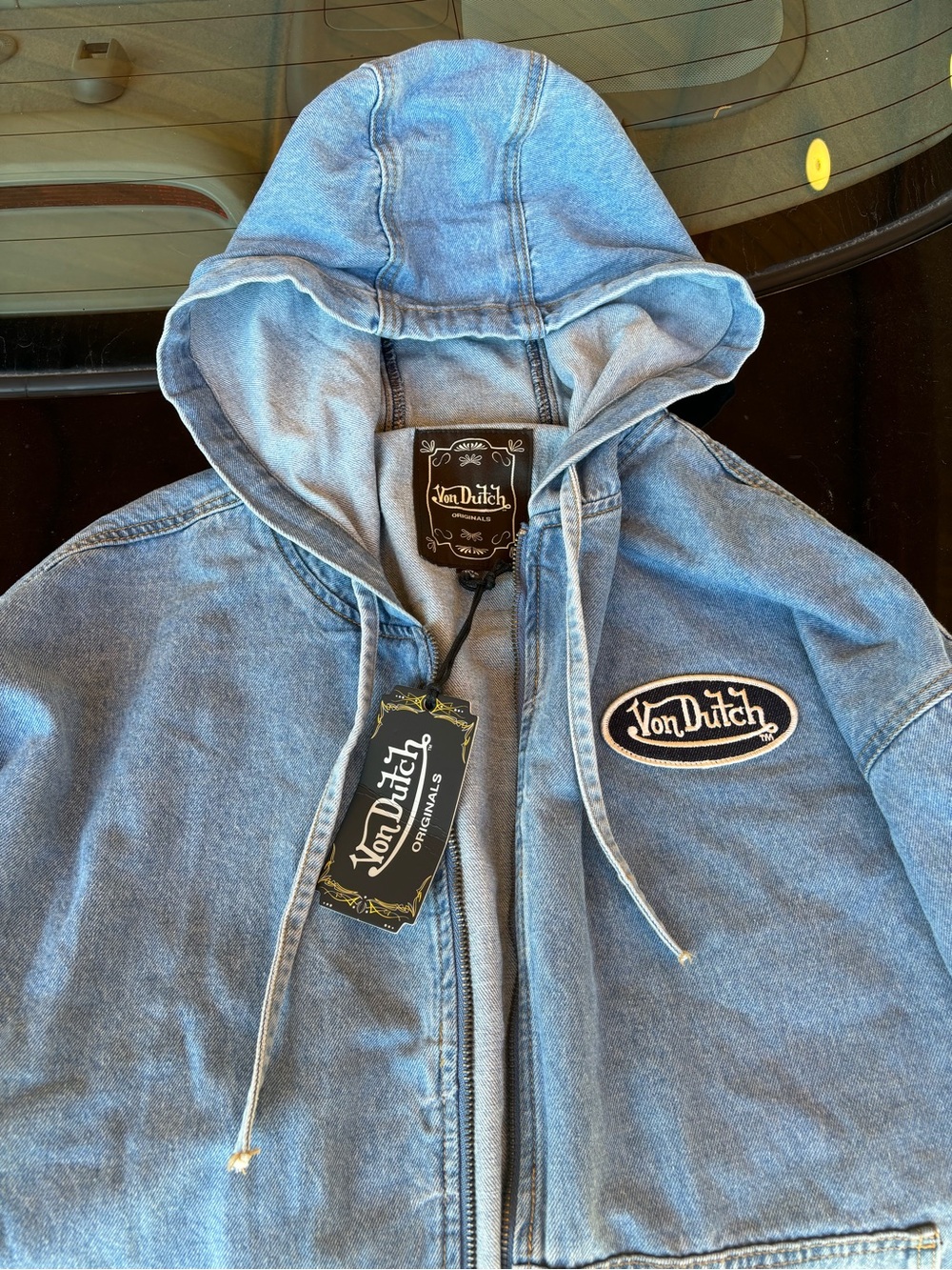 Von Dutch Light Blue Denim Hooded Jacket with Logo Patch